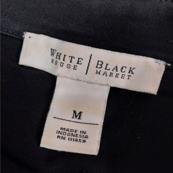 WHITE HOUSE BLACK MARKET! DRAPEY, DREAMY BLACK RUFFLED FRONT, 3/4 DRESS! SZ M - Picture 6 of 8